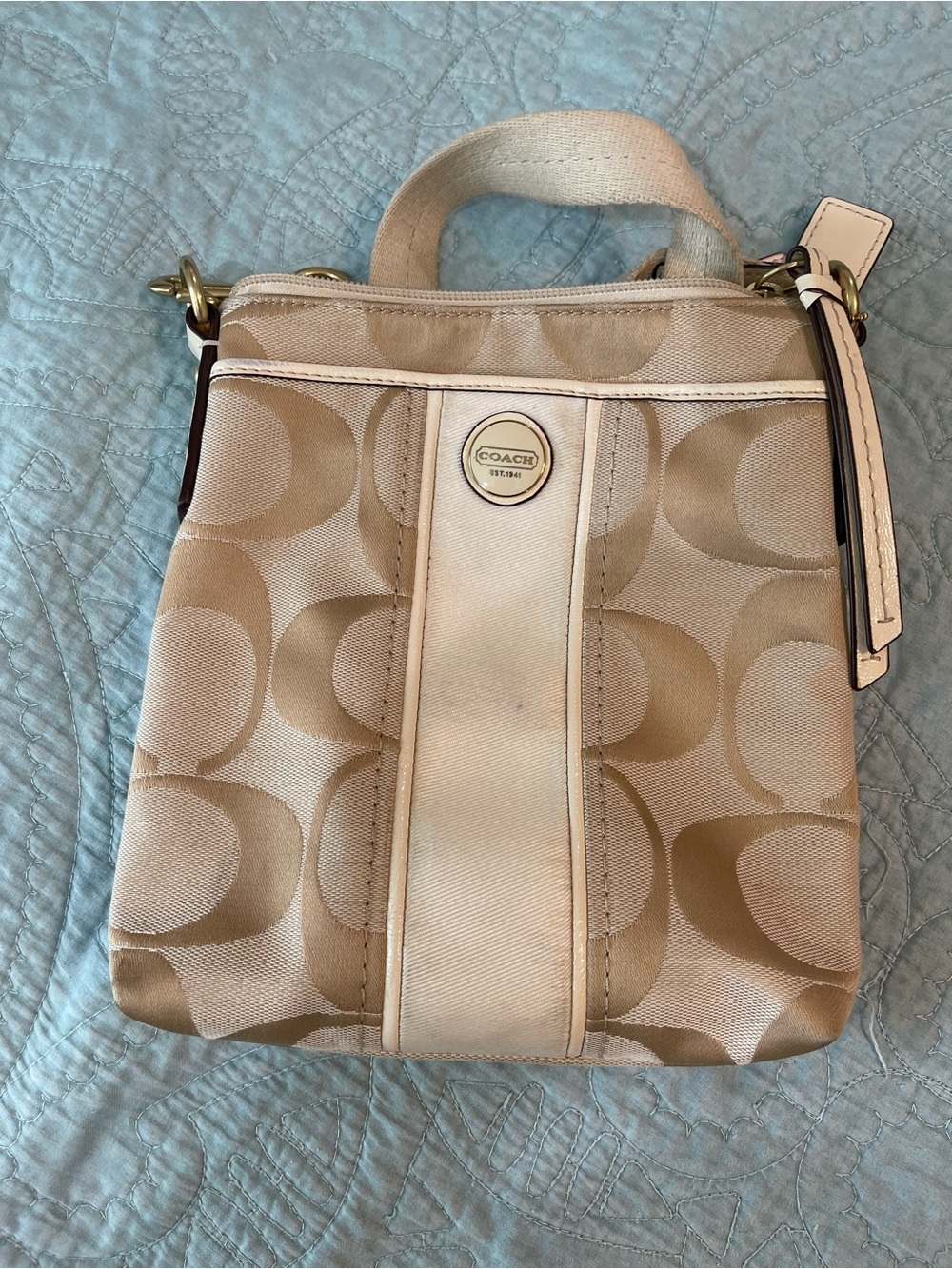 Coach Beige Signature Crossbody Bag EUC